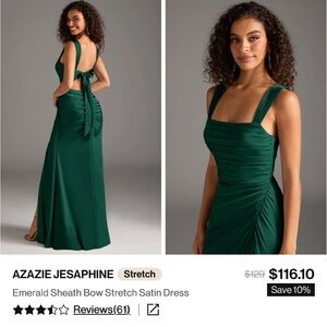 Azazie Emerald Backless Stretch Satin Gown